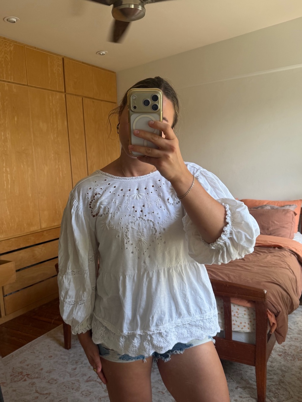 Free People Women's White Eyelet Peasant Blouse